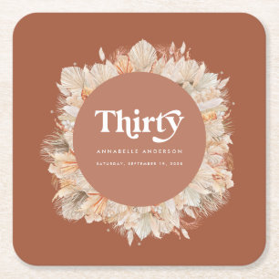 Dessous-de-verre Carré En Papier Pampas moderne herbe terre cuite 30e anniversaire