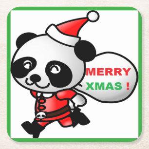 DESSOUS-DE-VERRE CARRÉ EN PAPIER PANDA BEAR PÈRE NOËL