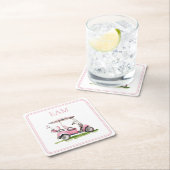 Dessous-de-verre Carré En Papier Panier de golf rose Preppy Monogramme (En situation)