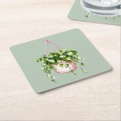 Dessous-de-verre Carré En Papier Panier suspendu Vert aquarelle (Incliné)