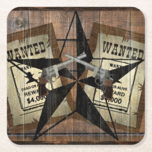 Dessous-de-verre Carré En Papier Panneau Recherché Étoiles Texas Rustiques Pistolet