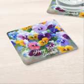 Dessous-de-verre Carré En Papier Pansies Joyeux anniversaire (Incliné)