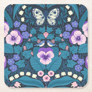 Dessous-de-verre Carré En Papier Pansies, oiseaux et papillons