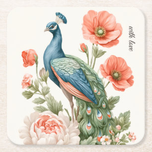 Dessous-de-verre Carré En Papier Paon de mariage botanique vintage Table élégante