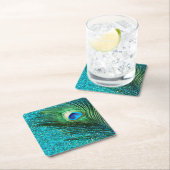 Dessous-de-verre Carré En Papier Paon unique d'Aqua (En situation)