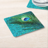 Dessous-de-verre Carré En Papier Paon unique d'Aqua (Incliné)