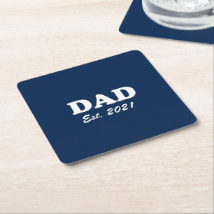 Dessous-de-verre Carré En Papier Papa Custom Date Est marine bleu Fête des pères bl