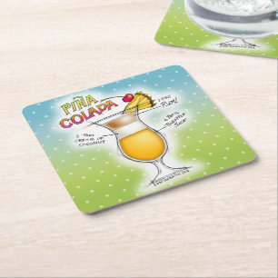 DESSOUS-DE-VERRE CARRÉ EN PAPIER PAPER COASTERS - RECETTE COCKTAIL PINA COLADA ART