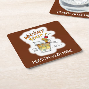 DESSOUS-DE-VERRE CARRÉ EN PAPIER PAPER COASTERS - RECETTE DE WHISKEY SOUR COCKTAIL