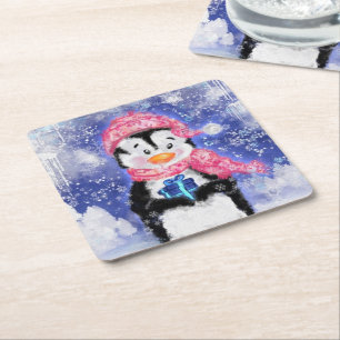 Dessous-de-verre Carré En Papier Papier de Noël Dessous de verre bébé pingouin avec