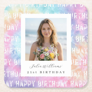 Dessous-de-verre Carré En Papier Papier Photo Anniversaire 21 ans Beachy Rainbow 