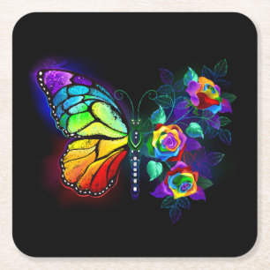 Dessous-de-verre Carré En Papier Papillon arc-en-ciel