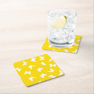 Dessous-de-verre Carré En Papier Papillon blanc fond jaune esthétique