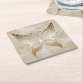 Dessous-de-verre Carré En Papier Papillon d'or (Incliné)