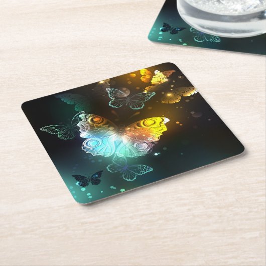 Dessous-de-verre Carré En Papier Papillon lumineux et papillons de nuit (Incliné)