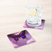 Dessous-de-verre Carré En Papier Papillon violet profond (En situation)