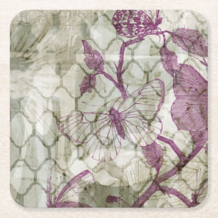 Dessous-de-verre Carré En Papier Papillons d'arabesque IV