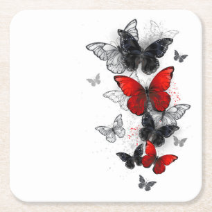 Dessous-de-verre Carré En Papier Papillons noirs et rouges volants