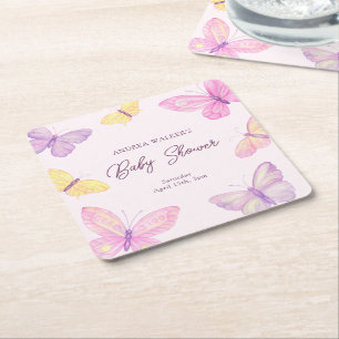 Dessous-de-verre Carré En Papier Papillons Pastel Baby shower rose violet