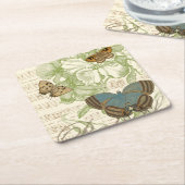 Dessous-de-verre Carré En Papier Papillons sur Partition avec Design Floral (Incliné)