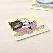 Dessous-de-verre Carré En Papier Pâques Panier Tabby Kitten (Incliné)