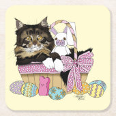 Dessous-de-verre Carré En Papier Pâques Panier Tabby Kitten (Devant)