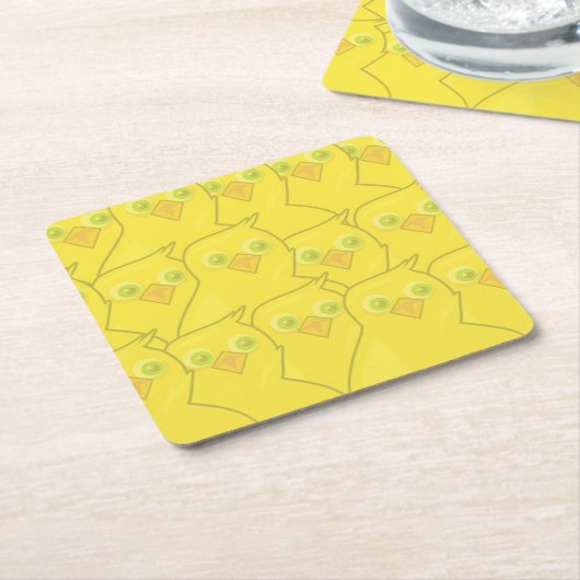 Dessous-de-verre Carré En Papier Pâques Poulets brillant Jaune Motif de dessin (Incliné)