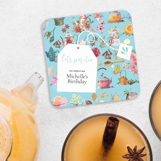 Dessous-de-verre Carré En Papier Par Tea Blue Spring Floral fête d'anniversaire