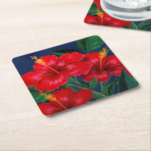 Dessous-de-verre Carré En Papier Paradis tropical Hibiscus Hawaïen