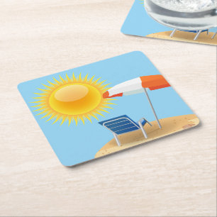 Dessous-de-verre Carré En Papier Parapluie soleil et plage