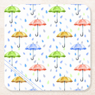 Dessous-de-verre Carré En Papier Parapluies colorées et gouttes de pluie tombent