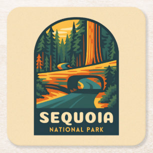 Dessous-de-verre Carré En Papier Parc national de la Sequoia Vintage voyage Rétro