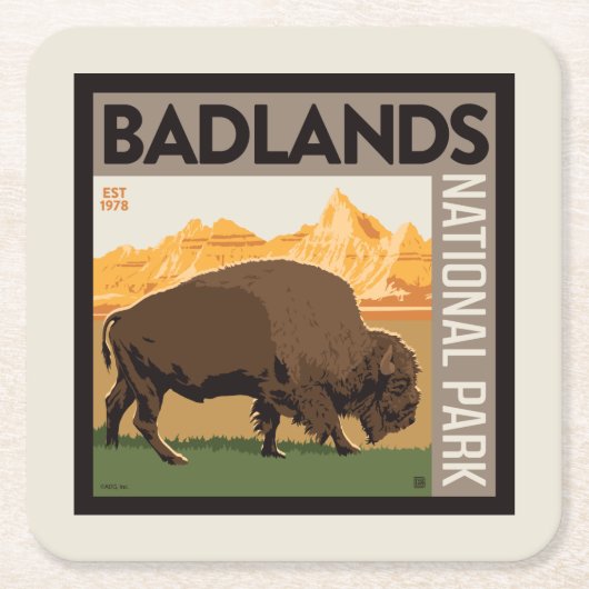Dessous-de-verre Carré En Papier Parc national des Badlands | Buffalo (Devant)