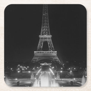 Dessous-de-verre Carré En Papier Paris vintage fontaines tour Eiffel nuit
