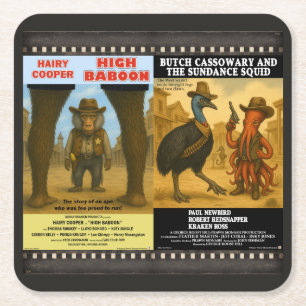 Dessous-de-verre Carré En Papier Parodie d'affiche de film animalier western