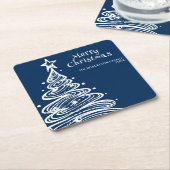 Dessous-de-verre Carré En Papier Parti de l'arbre de Noël bleu marine (Incliné)