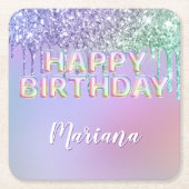 Dessous-de-verre Carré En Papier Parties scintillant arc-en-ciel gouttes Fille fête (Devant)