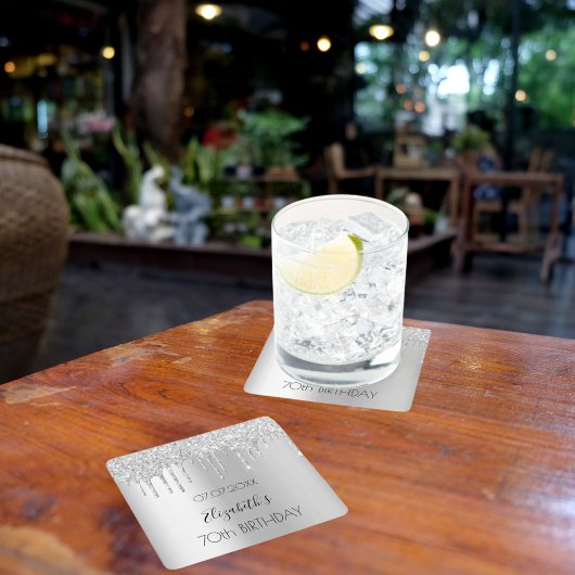 Dessous-de-verre Carré En Papier Parties scintillant argent goutte nom anniversaire