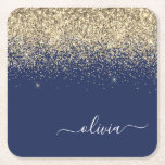 Dessous-de-verre Carré En Papier Parties scintillant Bleu de la Marine d'or Script<br><div class="desc">Parties scintillant bleu marine et or étincelante Script Monogramme Nom Dessous de verre papier. Cela fait le cadeau parfait de remise de diplômes,  anniversaire,  mariage,  douche nuptiale,  anniversaire,  baby shower ou bachelorette pour quelqu'un qui aime le luxe glam et les styles chic.</div>