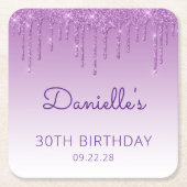 Dessous-de-verre Carré En Papier Parties scintillant Bleue Chic 30e fête d'annivers (Devant)