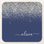 Dessous-de-verre Carré En Papier Parties scintillant bleue Silver Navy Girl Monogra<br><div class="desc">Parties scintillant à étincelles bleu marine et argent  Script Monogramme Nom Dessous de verre papier. Cela fait le cadeau parfait de remise de diplômes,  anniversaire,  mariage,  douche nuptiale,  anniversaire,  baby shower ou bachelorette pour quelqu'un qui aime le luxe glam et les styles chic.</div>