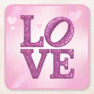 Dessous-de-verre Carré En Papier Parties scintillant Bourgogne LOVE Hearts Dessous