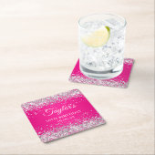 Dessous-de-verre Carré En Papier Parties scintillant d'argent rose chaud 30e annive (En situation)