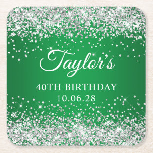 Dessous-de-verre Carré En Papier Parties scintillant d'argent Vert 40e anniversaire