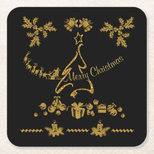 Dessous-de-verre Carré En Papier Parties scintillant d'or Joyeux Noël, Père Noël