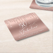 Dessous-de-verre Carré En Papier Parties scintillant d'or rose 50e fête d'anniversa (Incliné)