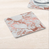 Dessous-de-verre Carré En Papier Parties scintillant d'or Rose en marbre moderne (Incliné)