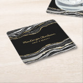 Dessous-de-verre Carré En Papier Parties scintillant dorée en marbre noir (Incliné)