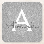 Dessous-de-verre Carré En Papier Parties scintillant en argent de luxe et Monogramm<br><div class="desc">Parties scintillant d'argent Faux et Dessous de verre de fête d'anniversaire de Monogramme Élégants. Ces Dessous de verre de fête d'anniversaire,  de Fête des mariées,  de Mariage ou de Bachelorette peuvent être customisés pour inclure votre nom initial et votre prénom. Veuillez contacter le concepteur pour customiser les articles correspondants.</div>