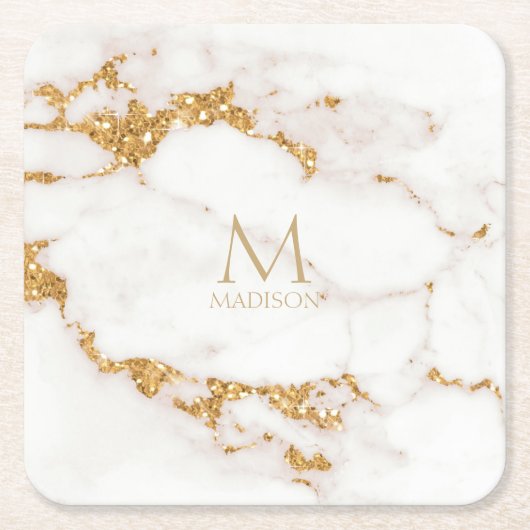 Dessous-de-verre Carré En Papier Parties scintillant en marbre moderne Monogramme G (Devant)